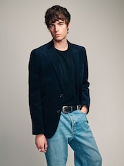 Navy Blue Regular Fit Textured Corduroy Blazer - Image 1 of 10
