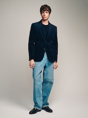 Navy Blue Regular Fit Textured Corduroy Blazer - Image 2 of 10