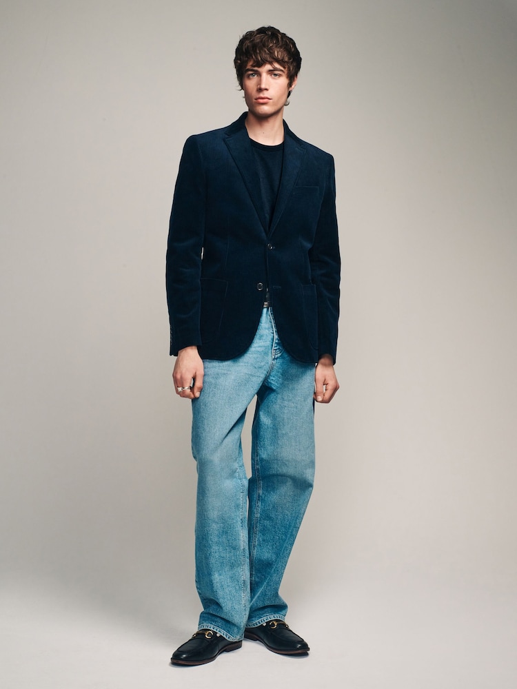 Navy Blue Regular Fit Textured Corduroy Blazer - Image 2 of 10