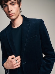 Navy Blue Regular Fit Textured Corduroy Blazer - Image 4 of 10