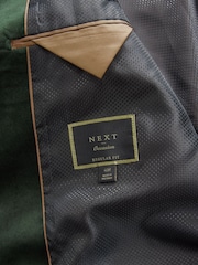 Khaki Green Regular Fit Self Lapel Velvet Blazer - Image 11 of 11
