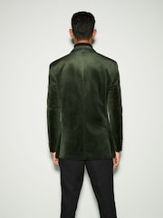 Khaki Green Regular Fit Self Lapel Velvet Blazer - Image 3 of 11
