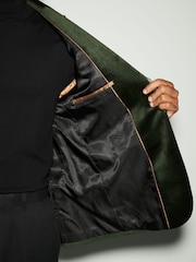 Khaki Green Regular Fit Self Lapel Velvet Blazer - Image 5 of 11