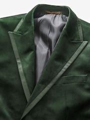 Khaki Green Regular Fit Self Lapel Velvet Blazer - Image 6 of 11