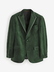 Khaki Green Regular Fit Self Lapel Velvet Blazer - Image 7 of 11