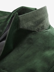 Khaki Green Regular Fit Self Lapel Velvet Blazer - Image 8 of 11