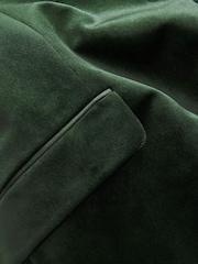 Khaki Green Regular Fit Self Lapel Velvet Blazer - Image 9 of 11