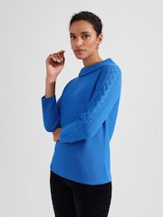 Hobbs Blue 100% Cotton Camilla Cable Jumper - Image 1 of 4