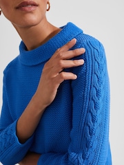 Hobbs Blue 100% Cotton Camilla Cable Jumper - Image 3 of 4
