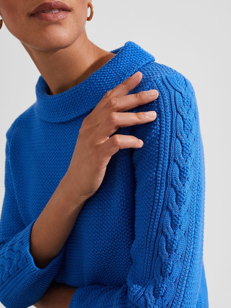 Hobbs Blue 100% Cotton Camilla Cable Jumper - Image 3 of 4