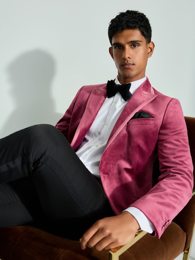 rose fuchsia - Slim Fit (Slim Fit) - Self Velours à revers Blazer - Image 1 of 11