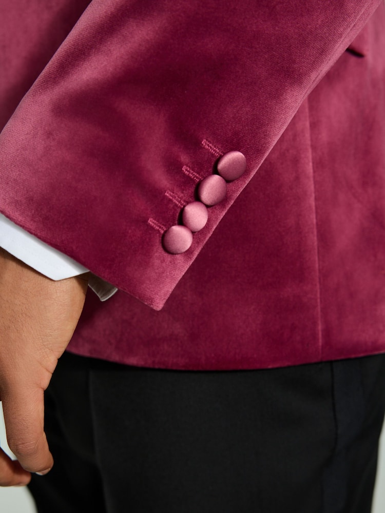 rose fuchsia - Slim Fit (Slim Fit) - Self Velours à revers Blazer - Image 6 of 11