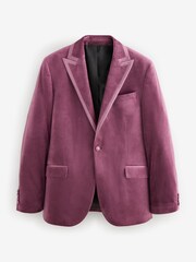 Fuchsia Pink Slim Fit Self Lapel Velvet Blazer - Image 7 of 12