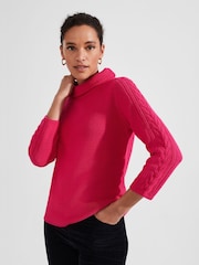 Hobbs Pink 100% Cotton Camilla Cable Jumper - Image 1 of 4
