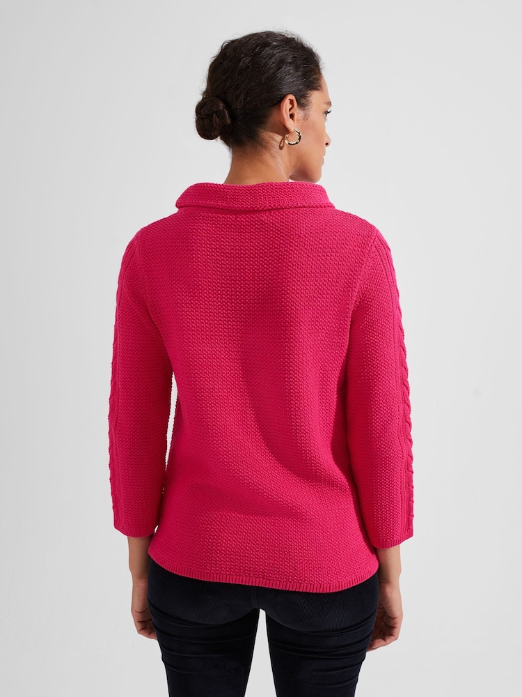 Hobbs Pink 100% Cotton Camilla Cable Jumper - Image 2 of 4
