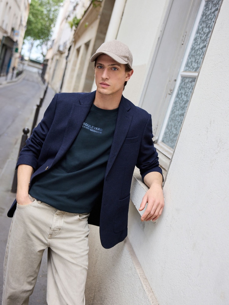 Navy Blue Nova Fides Signature Textured Wool Blazer - Image 2 of 12