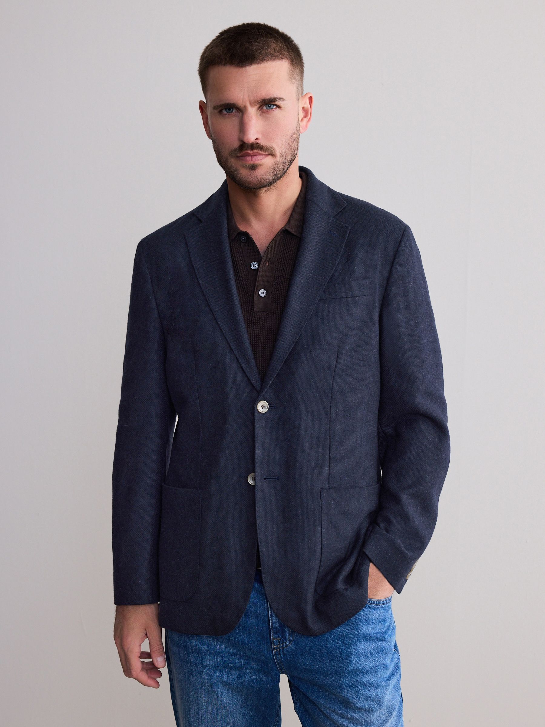 Buy Navy Blue Nova Fides Signature Textured Wool Blazer from Next USA