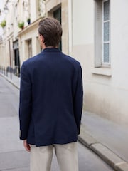 Navy Blue Nova Fides Signature Textured Wool Blazer - Image 4 of 12