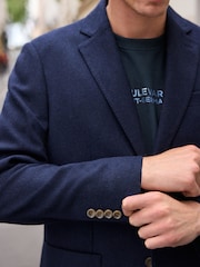 Navy Blue Nova Fides Signature Textured Wool Blazer - Image 7 of 12