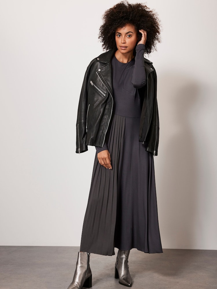 Mint Velvet Grey Jersey Pleat Midi Dress - Image 1 of 7