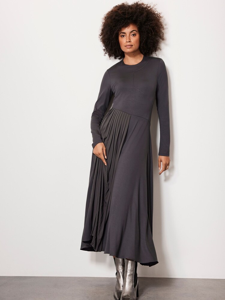 Mint Velvet Grey Jersey Pleat Midi Dress - Image 2 of 7