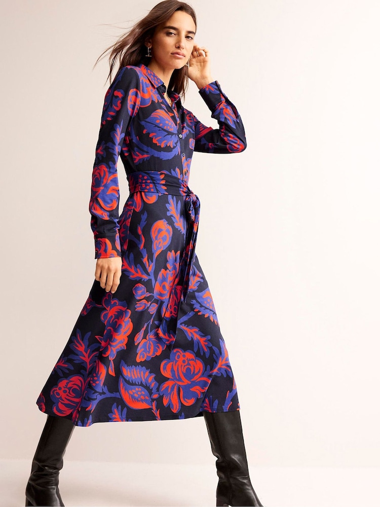 Boden Navy Multi Laura Jersey Midi Shirt Dress - Image 1 of 5