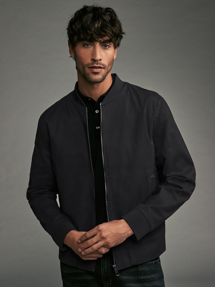 Black Cotton Stretch Bomber Jacket - Image 1 of 11