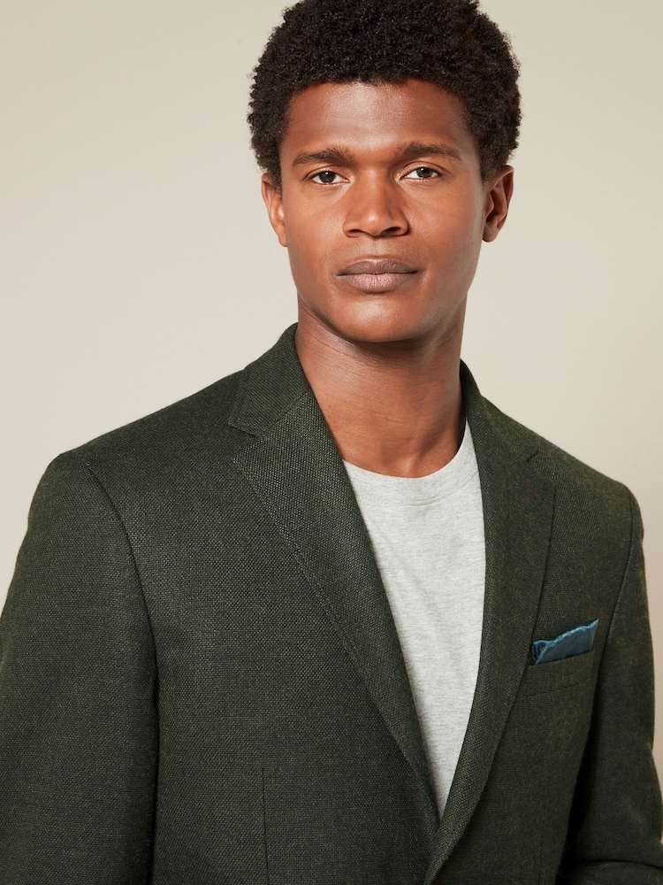 Khaki Green Regular Fit Textured Smart Blazer - Image 2 of 5