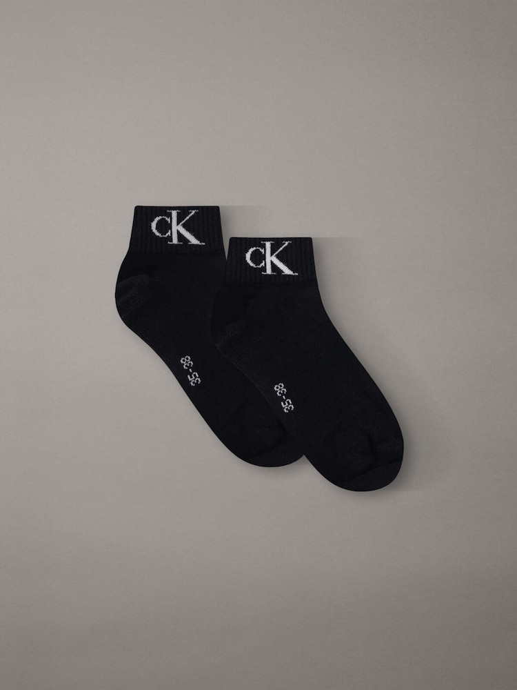Calvin Klein Black Soft Cotton Stretch Ankle Socks 2 Pack - Image 1 of 2
