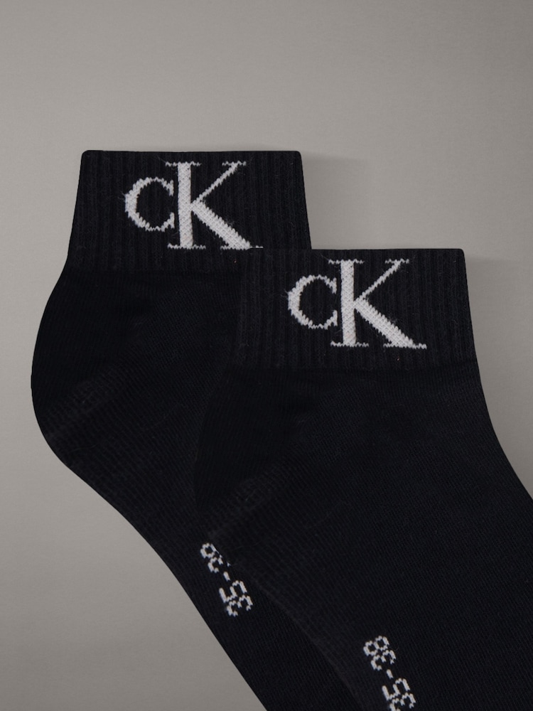 Calvin Klein Black Soft Cotton Stretch Ankle Socks 2 Pack - Image 2 of 2