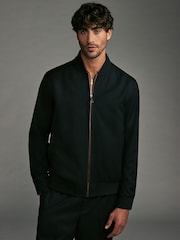 Black Suede Trim Bomber Jacket - Image 1 of 11