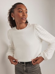 Mint Velvet White Textured Sleeve Jumper - Image 2 of 5