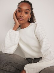 Mint Velvet White Textured Sleeve Jumper - Image 3 of 5