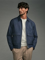 Blue Navy Textured Blouson Jacket - Image 1 of 14