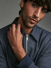 Blue Navy Textured Blouson Jacket - Image 5 of 14