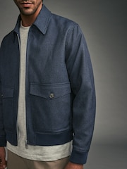 Blue Navy Textured Blouson Jacket - Image 6 of 14