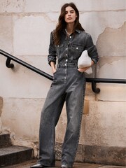 Mint Velvet Grey Washed Denim Jumpsuit - Image 1 of 5