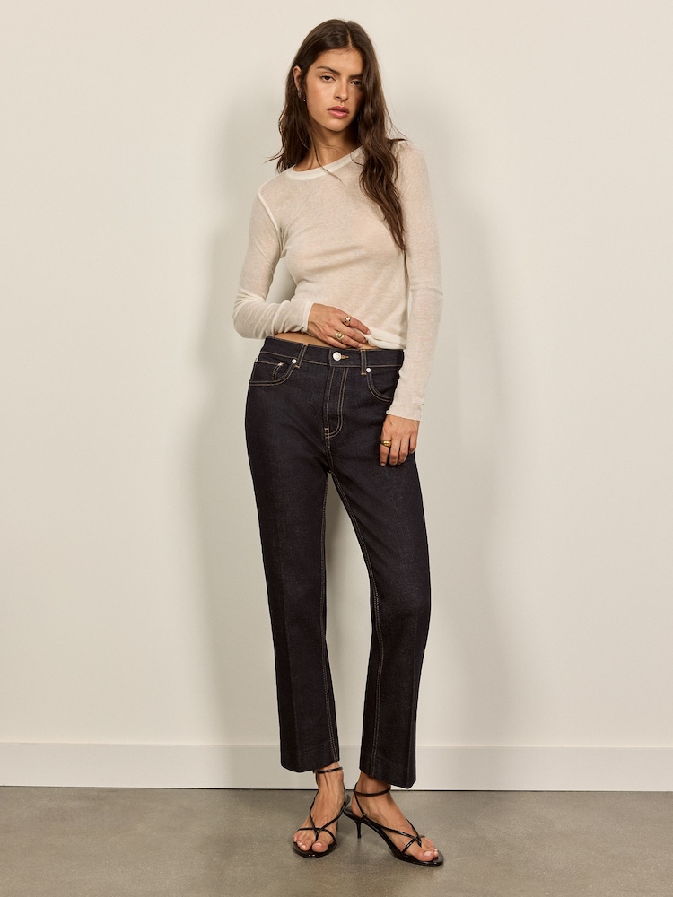BHOEM Dark Blue Crop Flare Jeans - Image 1 of 5 BHOEM Dark Blue Crop Flare Jeans - Image 1 of 5