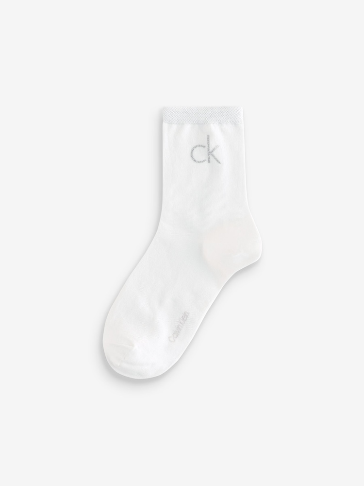 Weiß - Calvin Klein Soft Cotton Metallic Ankle Socks 2 Pack - Bild 2 von 3 Weiß - Calvin Klein Soft Cotton Metallic Ankle Socks 2 Pack - Bild 2 von 3