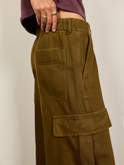BHOEM Khaki Green Twisted Seam Wide Leg Cargo Trousers - Image 2 of 5