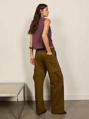BHOEM Khaki Green Twisted Seam Wide Leg Cargo Trousers - Image 3 of 5