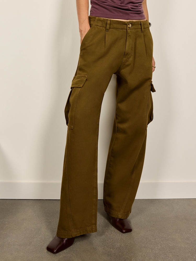 BHOEM Khaki Green Twisted Seam Wide Leg Cargo Trousers - Image 5 of 5