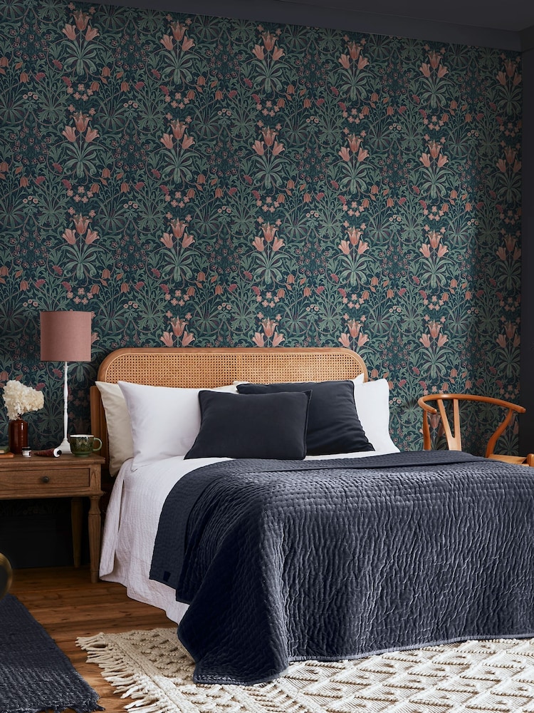 William Morris At Home Midnight Woodland Weeds 10M Wallpaper - Image 1 of 5 William Morris At Home Midnight Woodland Weeds 10M Wallpaper - Image 1 of 5