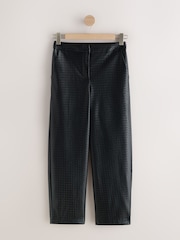 Black Basket Weave Faux Leather Barrel Leg Trousers - Image 1 of 3