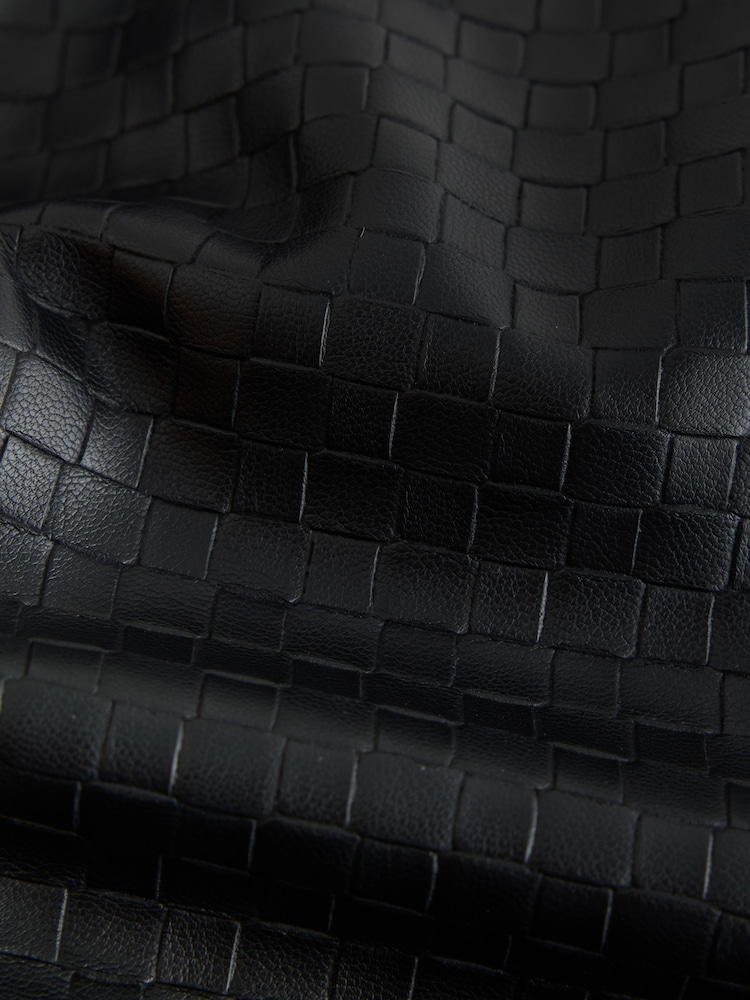 Black Basket Weave Faux Leather Barrel Leg Trousers - Image 2 of 3 Black Basket Weave Faux Leather Barrel Leg Trousers - Image 2 of 3