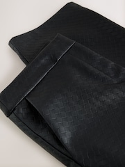 Black Basket Weave Faux Leather Barrel Leg Trousers - Image 3 of 3