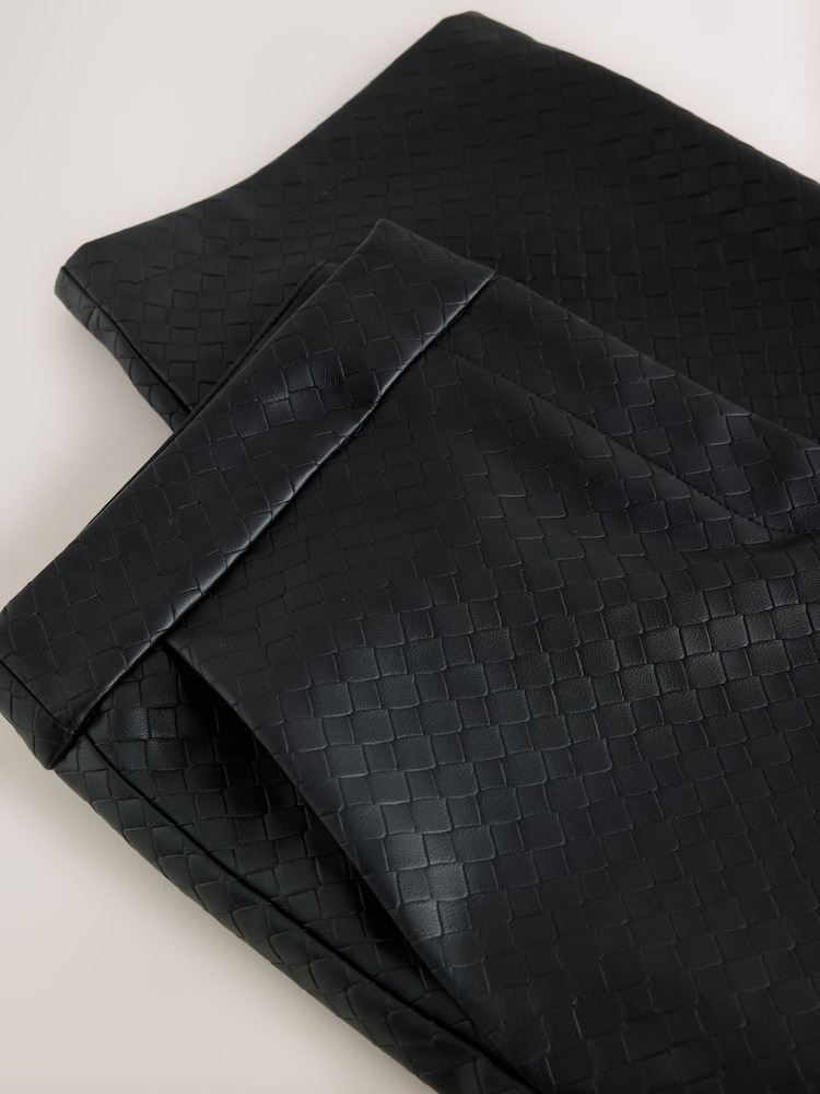 Black Basket Weave Faux Leather Barrel Leg Trousers - Image 3 of 3 Black Basket Weave Faux Leather Barrel Leg Trousers - Image 3 of 3