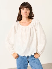 FatFace Dawn White Petite Embroidered Blouse - Image 1 of 7