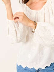 FatFace Dawn White Petite Embroidered Blouse - Image 3 of 7