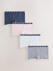 Pink/Blue Stripe Boyshort Cotton Logo Knickers 4 Pack - Image 1 of 7